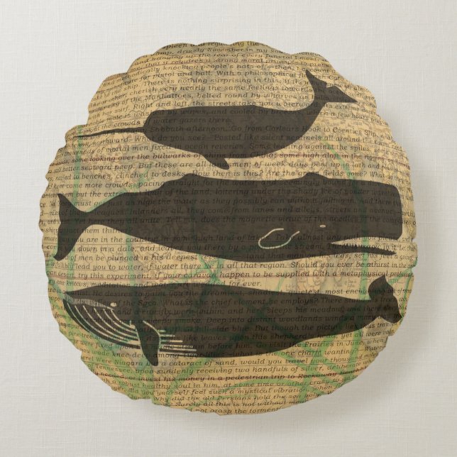 Almofada Redonda Vida marítima náutica antiaérea de baleia (Frente)