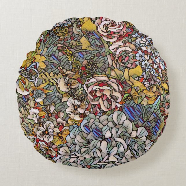 Almofada Redonda Vidro Arrefecido Floral Botânico (Frente)