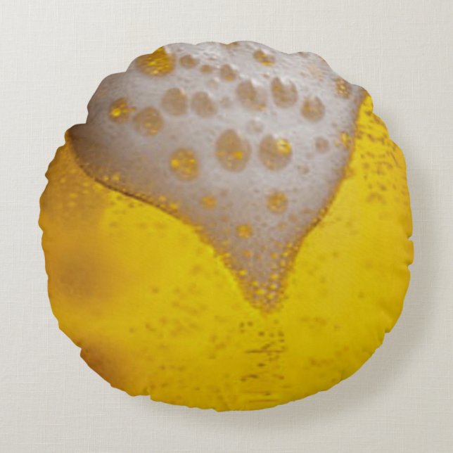 Almofada Redonda Vidro de cerveja com bolhas e espuma (Frente)