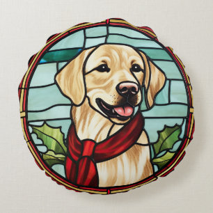 Almofada Redonda Vidro Pintado de Natal Labrador