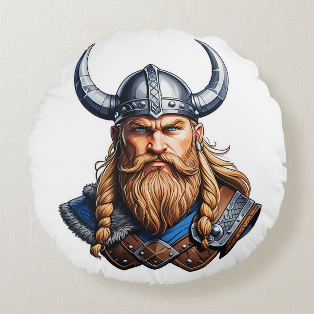 Almofada Redonda Vikings Homem Nórdico (Frente)
