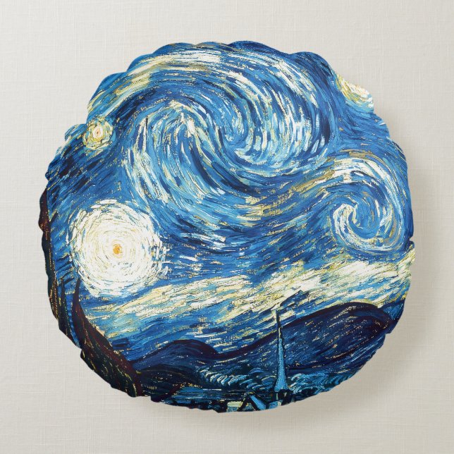 Almofada Redonda Vincent van Gogh, Noite Estrelada (Frente)