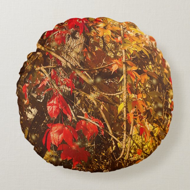 Almofada Redonda Vinhas Amarelas Vermelhas do outono Travesseiro re (Frente)