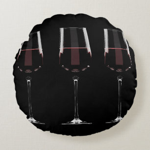 Almofada Redonda Vinhos com vinho tinto em preto