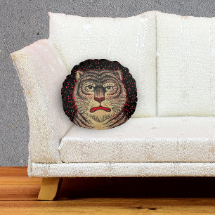 Almofada Redonda Vintage Asian Strike Fierce Tiger