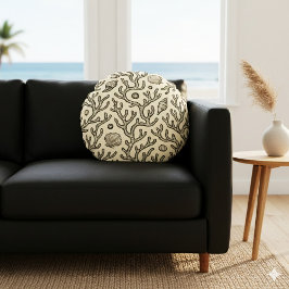 Almofada Redonda vintage beige hand drawn coral reef pattern