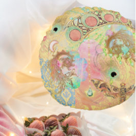 Almofada Redonda Vintage boêmia, arte hippie pastel única