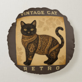 Almofada Redonda Vintage Cat, Antique Cat,and Motif Pattern 