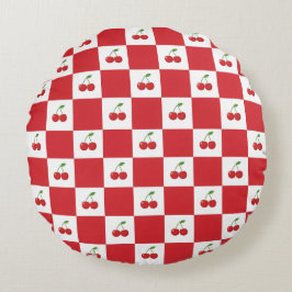 Almofada Redonda Vintage Cherry Gingham: Coquette Cottagecore