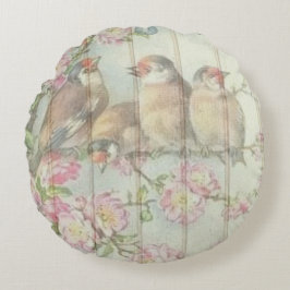 Almofada Redonda Vintage Chique Faded Floral Birds Design Rota