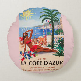 Almofada Redonda Vintage Cote D'Azur Beach Girl