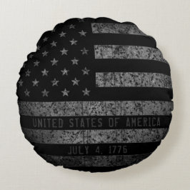 Almofada Redonda Vintage EUA Bandeira Americana Texto em Distância