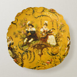 Almofada Redonda Vintage Floral Vitoriano Amarelo-Amarelo-Dourado f