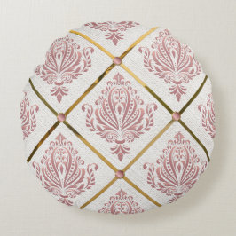 Almofada Redonda Vintage Glamor Rosa Mauve Damask on White Linen