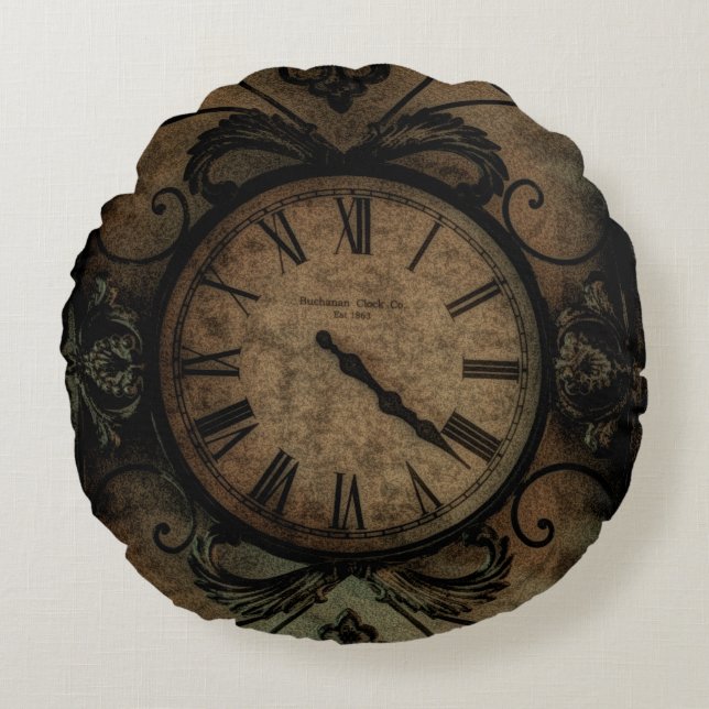 Almofada Redonda Vintage Gótica Antique Wall Clock Steampunk (Frente)