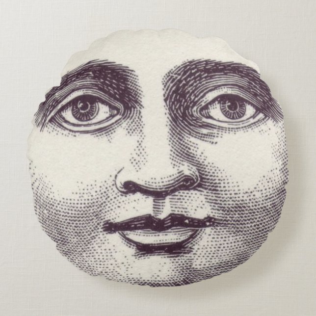Almofada Redonda Vintage homem na lua de cheio (Frente)