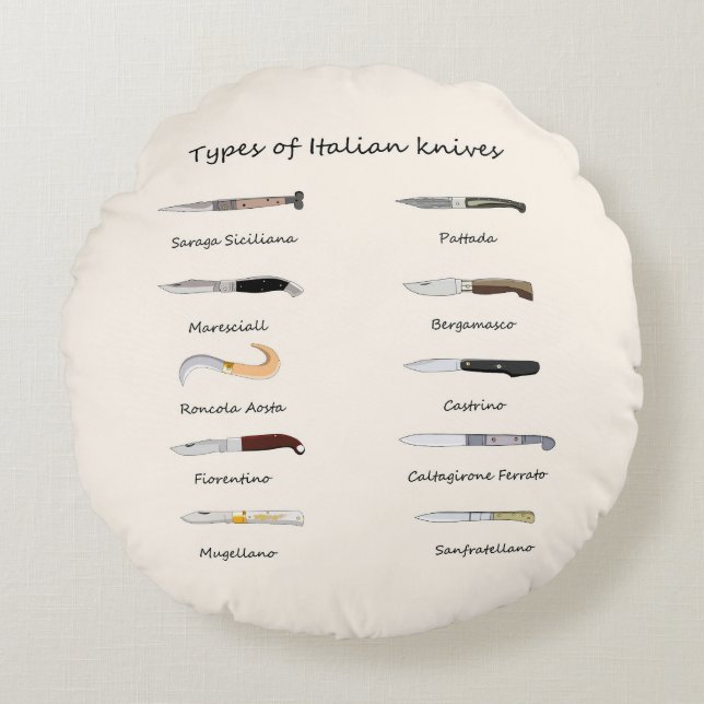 Almofada Redonda Vintage Italian Knives Pattern Throw Pillow (Frente)