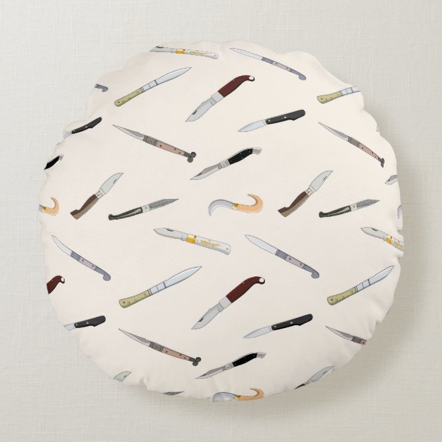 Almofada Redonda Vintage Italian Knives Pattern Throw Pillow (Frente)
