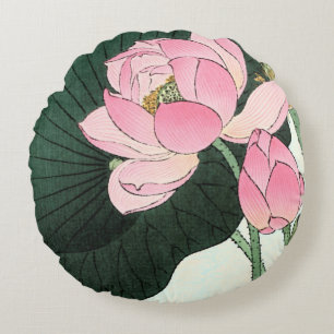 Almofada Redonda Vintage Japonês Fine Art - Pink Lotus Flower