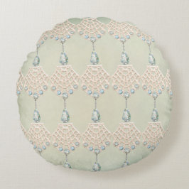 Almofada Redonda Vintage lace teal rhinestone victoré creme vitorio