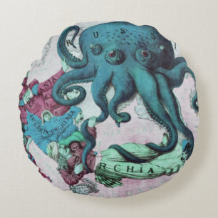 Almofada Redonda Vintage - Mapa Marítimo Ilustrado Mar Mediterrâneo