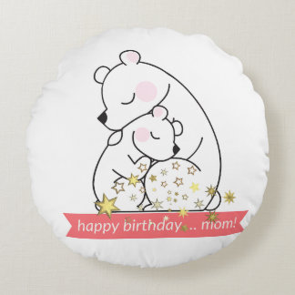 Almofada Redonda Vintage Minimalista Retro Mama Bear e Baby Hug -