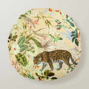 Almofada Redonda Vintage Modern Flower Tiger Tropical