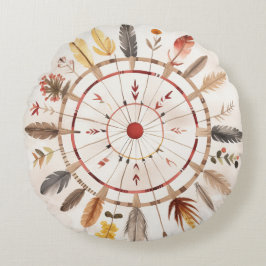 Almofada Redonda Vintage - Padrão de Arte Étnica Nativa Americana