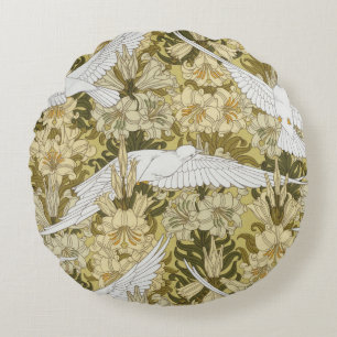 Almofada Redonda Vintage padrão floral Dove & Lily em verde sálvia