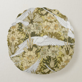 Almofada Redonda Vintage padrão floral Dove & Lily em verde sálvia