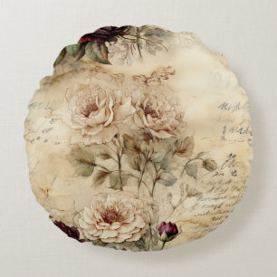 Almofada Redonda Vintage - Pergaminho - Carta de Amor com Flores (7