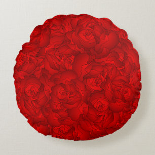 Almofada Redonda Vintage Red Floral Art