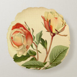 Almofada Redonda Vintage Red Lemon Yellow Floral Tea Rosa Safrano