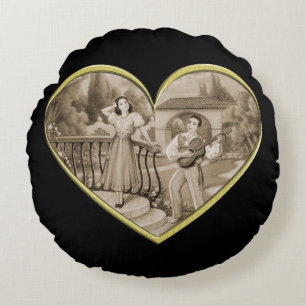 Almofada Redonda Vintage Romance casal, amor de homem e mulher