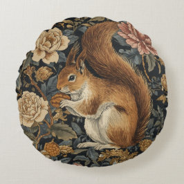 Almofada Redonda Vintage Squirrel and Flowers Pattern
