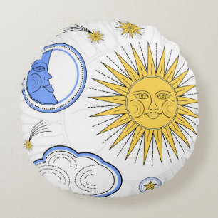 Almofada Redonda Vintage Sun e lua