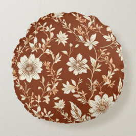 Almofada Redonda Vintage Terracotta Seamless Boho Floral Patterno