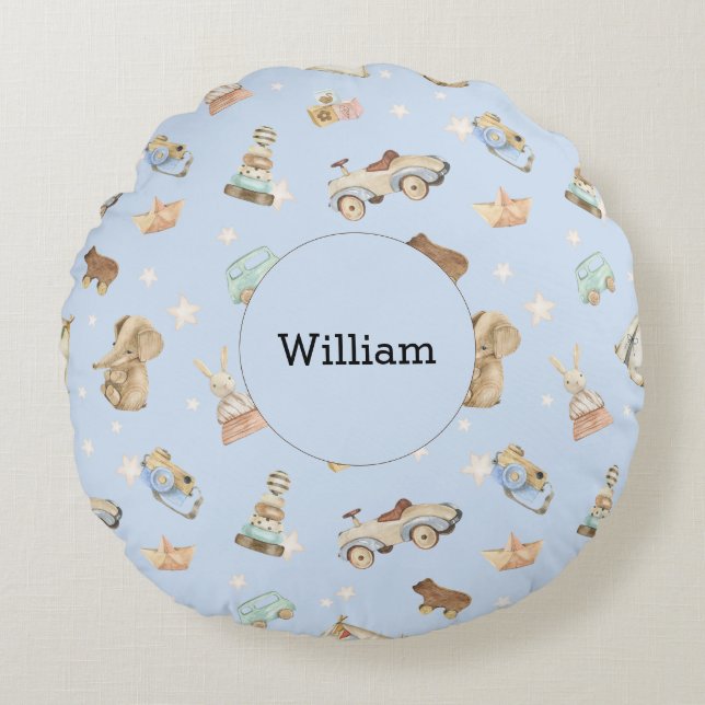 Almofada Redonda Vintage Toys Baby Boy Blue (Frente)