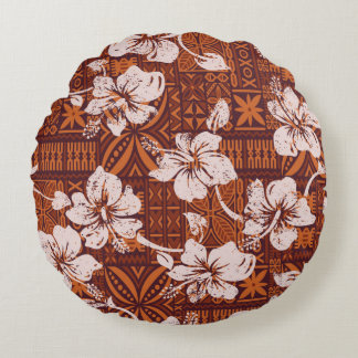Almofada Redonda Vintage tribal flores de hibisco do Havaí
