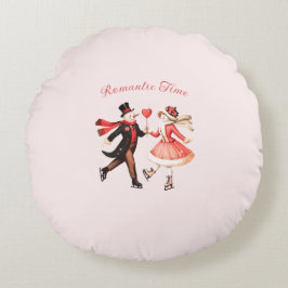Almofada Redonda Vintage Valentine’s Day – Romantic Snow Couple