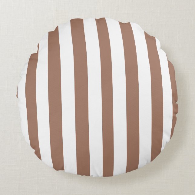 Almofada Redonda Vintage Vertical Stripes Mocha Mousse White (Frente)