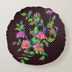 Almofada Redonda Vintage watercolor rosa cor de laranja rosa polkad