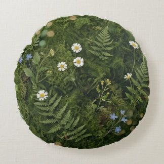 Almofada Redonda Vintage Wildflower Meadow Forestcore Cushion