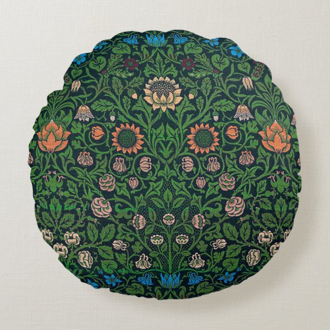 Almofada Redonda Violet e Columbine, William Morris (Frente)