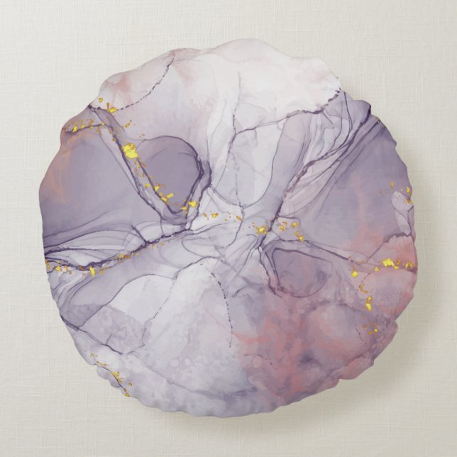 Almofada Redonda Violeta e Dourado Marble (Verso)