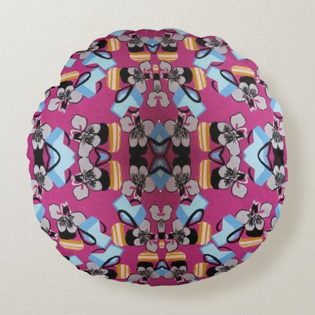 Almofada Redonda Violetas Doce E Mobiliário (Frente)