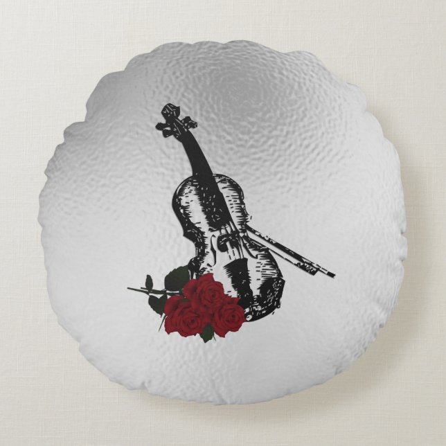 Almofada Redonda Violino e Rosas (Frente)
