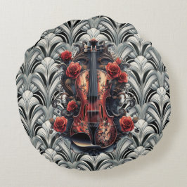 Almofada Redonda Violino Negro no Travesseiro decorativo redondo Ar