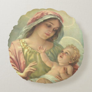 Almofada Redonda Virgem Maria abençoada que guardara o bebê Jesus