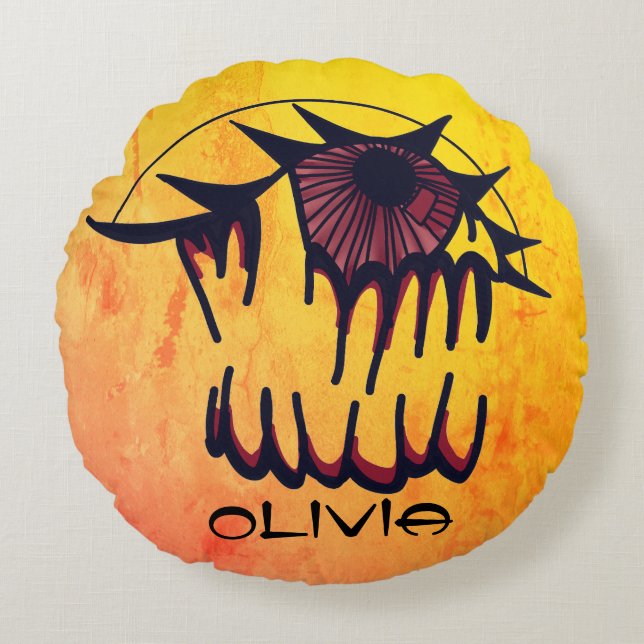 Almofada Redonda Visão Personalizada Psicodélica de Sangue (Frente)